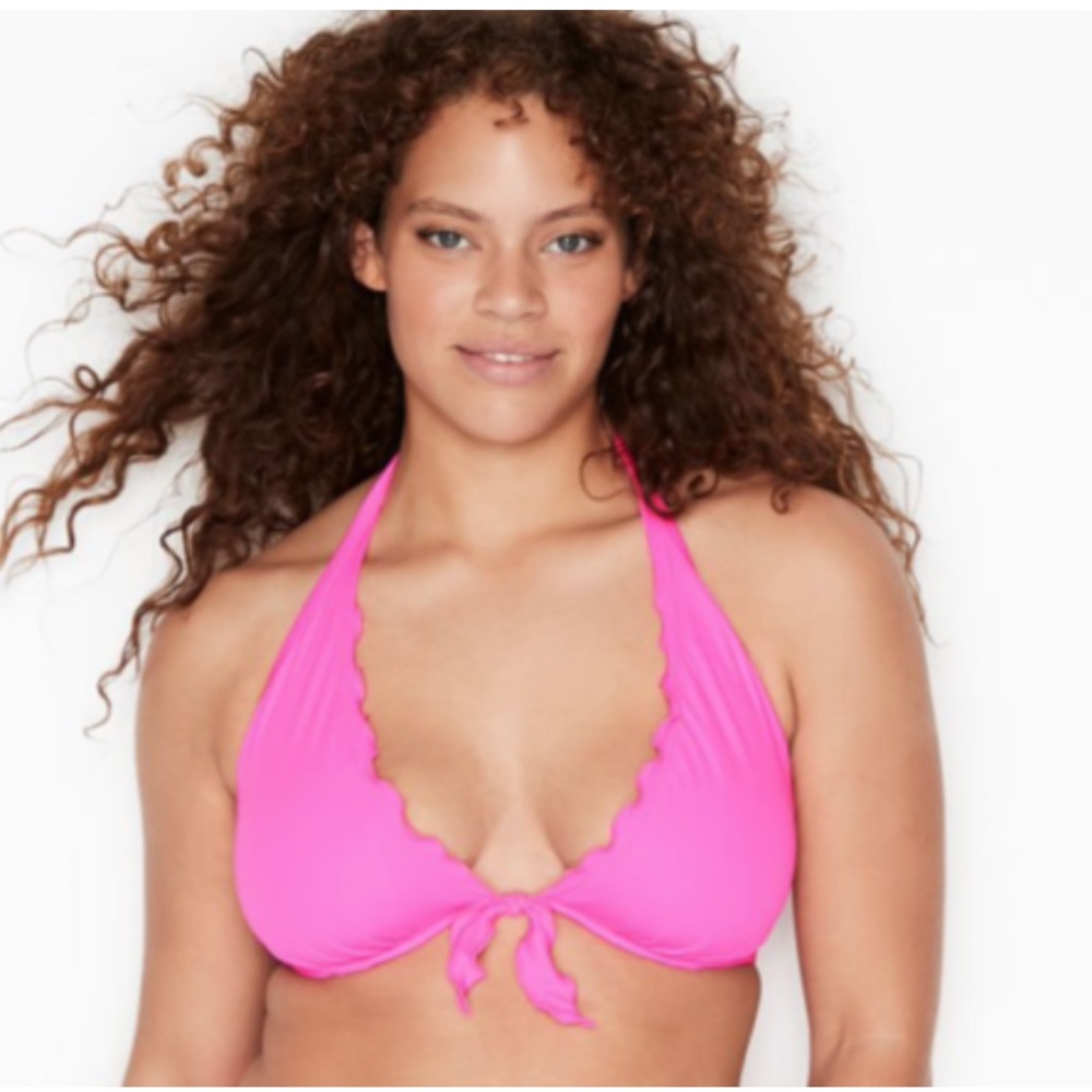 NWT VICTORIA'S SECRET Capri Ruffle Halter Swim Bikini Top Shocking Pink - Picture 3 of 4